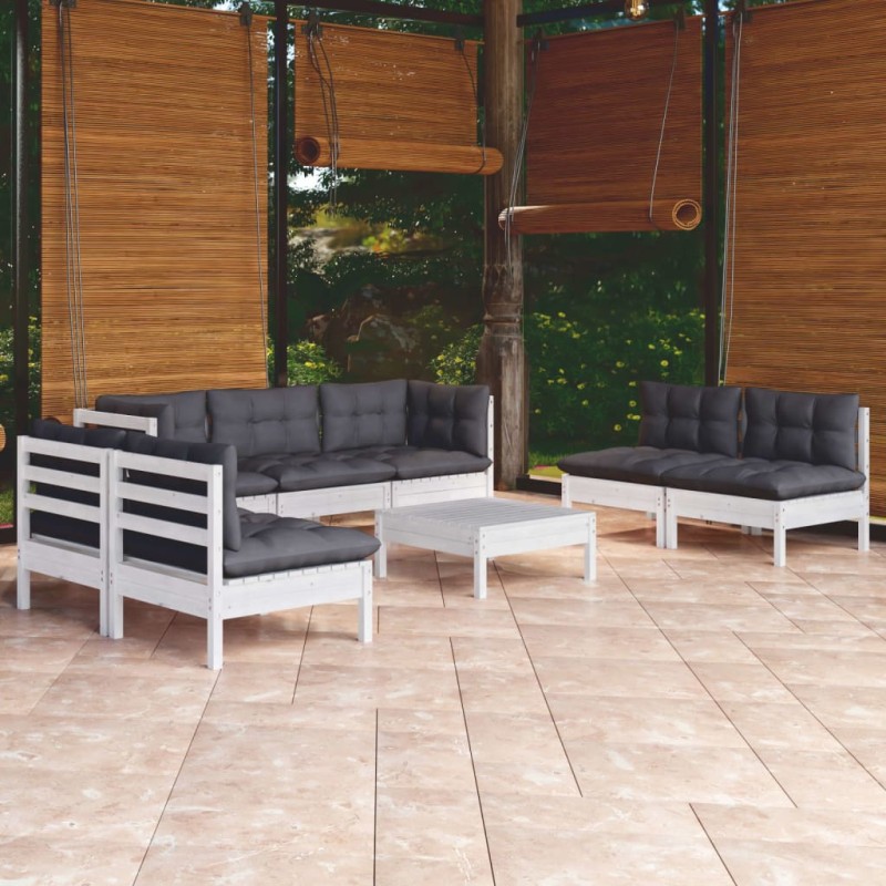 vidaXL Muebles de jardín 8 pzas con cojines madera maciza de pino