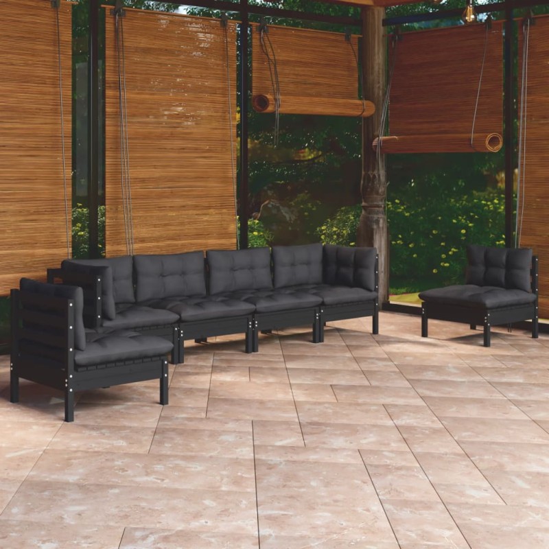 vidaXL Juego de muebles de jardín 7 pzas y cojines madera maciza pino vidaXL Juego de muebles de jardín 7 pzas y cojines madera maciza pino
