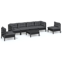 vidaXL Juego de muebles de jardín 7 pzas y cojines madera maciza pino