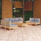 vidaXL Juego de muebles de jardín 8 pzas y cojines madera maciza pino vidaXL Juego de muebles de jardín 8 pzas y cojines madera maciza pino