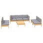 vidaXL Juego de muebles de jardín 8 pzas y cojines madera maciza pino vidaXL Juego de muebles de jardín 8 pzas y cojines madera maciza pino