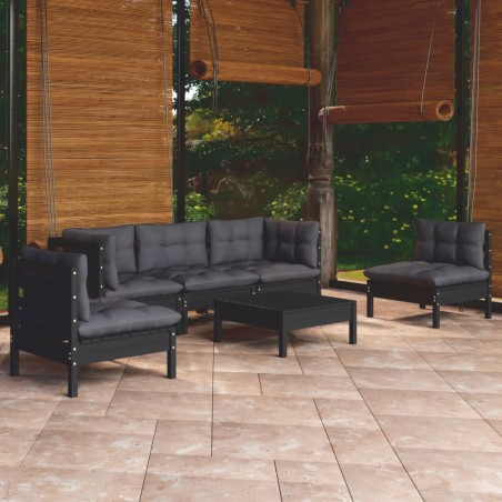 vidaXL Juego de muebles de jardín 6 pzas y cojines madera maciza pino