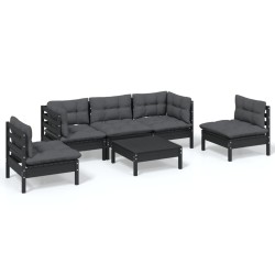 vidaXL Juego de muebles de jardín 6 pzas y cojines madera maciza pino