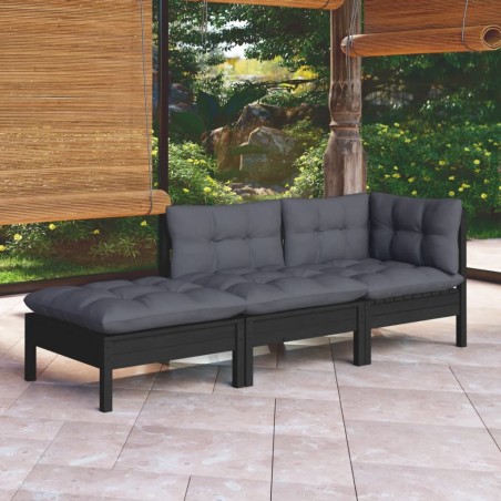 vidaXL Juego de muebles de jardín 3 pzas y cojines madera maciza pino