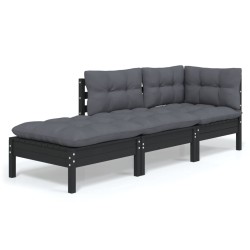 vidaXL Juego de muebles de jardín 3 pzas y cojines madera maciza pino