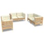 vidaXL Muebles de jardín 6 pzas y cojines madera maciza de pino crema vidaXL Muebles de jardín 6 pzas y cojines madera maciza de pino crema
