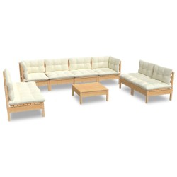 vidaXL Muebles de jardín 9 pzas y cojines madera maciza de pino crema