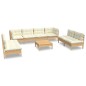 vidaXL Muebles de jardín 9 pzas y cojines madera maciza de pino crema vidaXL Muebles de jardín 9 pzas y cojines madera maciza de pino crema