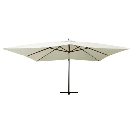 vidaXL Sombrilla voladiza poste madera blanco arena 400x300 cm 