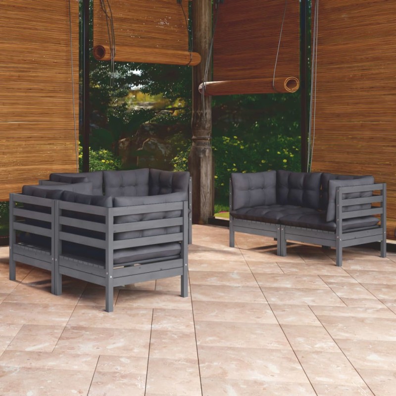 vidaXL Juego de muebles de jardín 6 pzas y cojines madera pino maciza vidaXL Juego de muebles de jardín 6 pzas y cojines madera pino maciza
