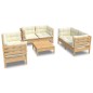 vidaXL Muebles de jardín 7 pzas y cojines madera maciza de pino crema vidaXL Muebles de jardín 7 pzas y cojines madera maciza de pino crema