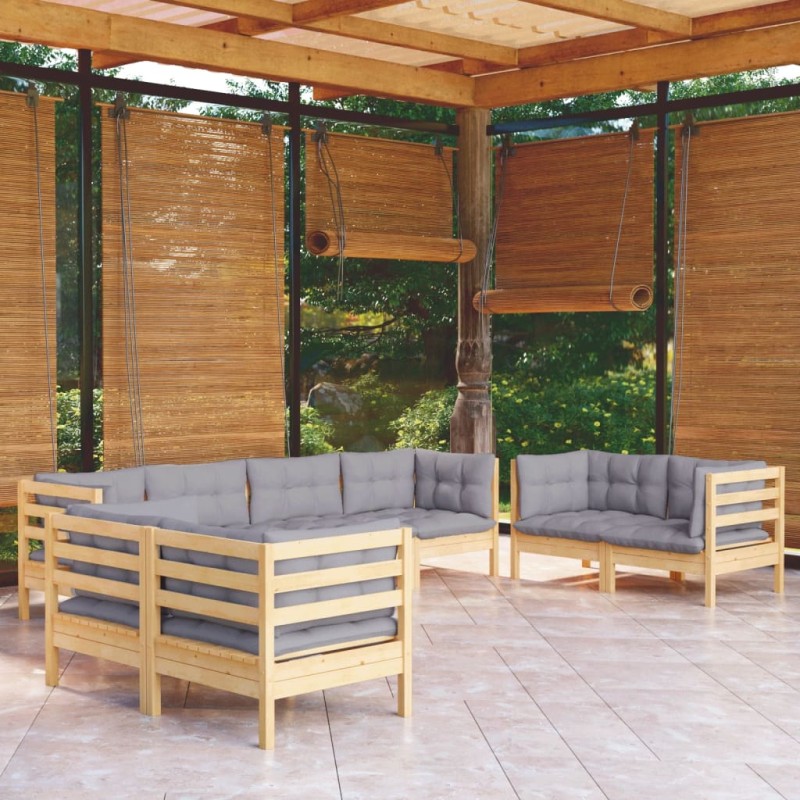 vidaXL Juego de muebles de jardín 8 pzas y cojines madera maciza pino vidaXL Juego de muebles de jardín 8 pzas y cojines madera maciza pino