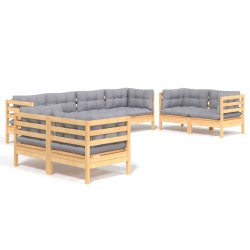 vidaXL Juego de muebles de jardín 8 pzas y cojines madera maciza pino