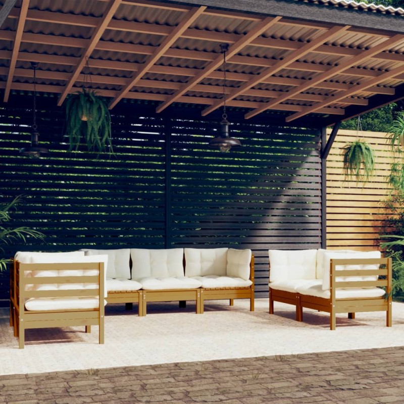 vidaXL Muebles de jardín 7 piezas cojines madera maciza de pino vidaXL Muebles de jardín 7 piezas cojines madera maciza de pino