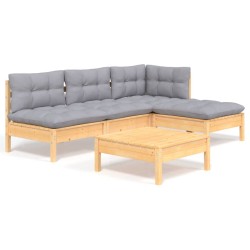 vidaXL Juego de muebles de jardín 5 pzas y cojines madera pino gris