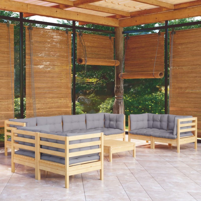 vidaXL Juego de muebles de jardín 9 pzas y cojines madera maciza pino vidaXL Juego de muebles de jardín 9 pzas y cojines madera maciza pino