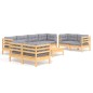 vidaXL Juego de muebles de jardín 9 pzas y cojines madera maciza pino vidaXL Juego de muebles de jardín 9 pzas y cojines madera maciza pino