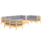 vidaXL Juego de muebles de jardín 9 pzas y cojines madera maciza pino vidaXL Juego de muebles de jardín 9 pzas y cojines madera maciza pino
