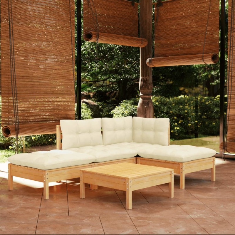 vidaXL Muebles de jardín 5 piezas cojines madera de pino crema vidaXL Muebles de jardín 5 piezas cojines madera de pino crema