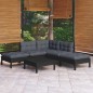 vidaXL Muebles de jardín 6 pzas con cojines negro madera de pino