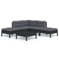 vidaXL Muebles de jardín 6 pzas con cojines negro madera de pino