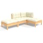 vidaXL Muebles de jardín 4 pzas y cojines madera maciza de pino crema vidaXL Muebles de jardín 4 pzas y cojines madera maciza de pino crema