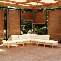 vidaXL Muebles de jardín 7 piezas cojines madera de pino color crema