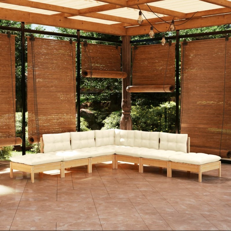 vidaXL Muebles de jardín 7 piezas cojines madera de pino color crema