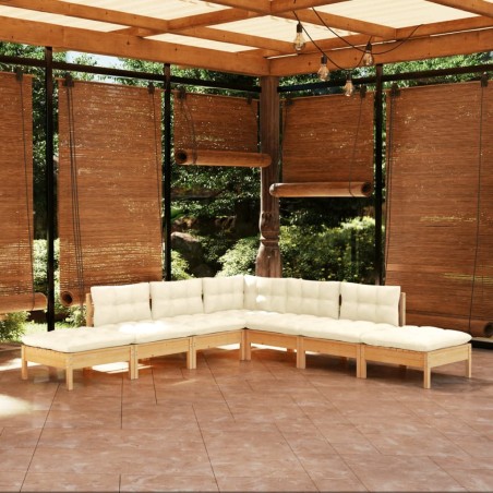 vidaXL Muebles de jardín 7 piezas cojines madera de pino color crema