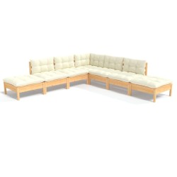 vidaXL Muebles de jardín 7 piezas cojines madera de pino color crema