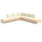 vidaXL Muebles de jardín 7 piezas cojines madera de pino color crema