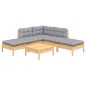 vidaXL Juego de muebles de jardín 6 pzas y cojines madera pino gris vidaXL Juego de muebles de jardín 6 pzas y cojines madera pino gris
