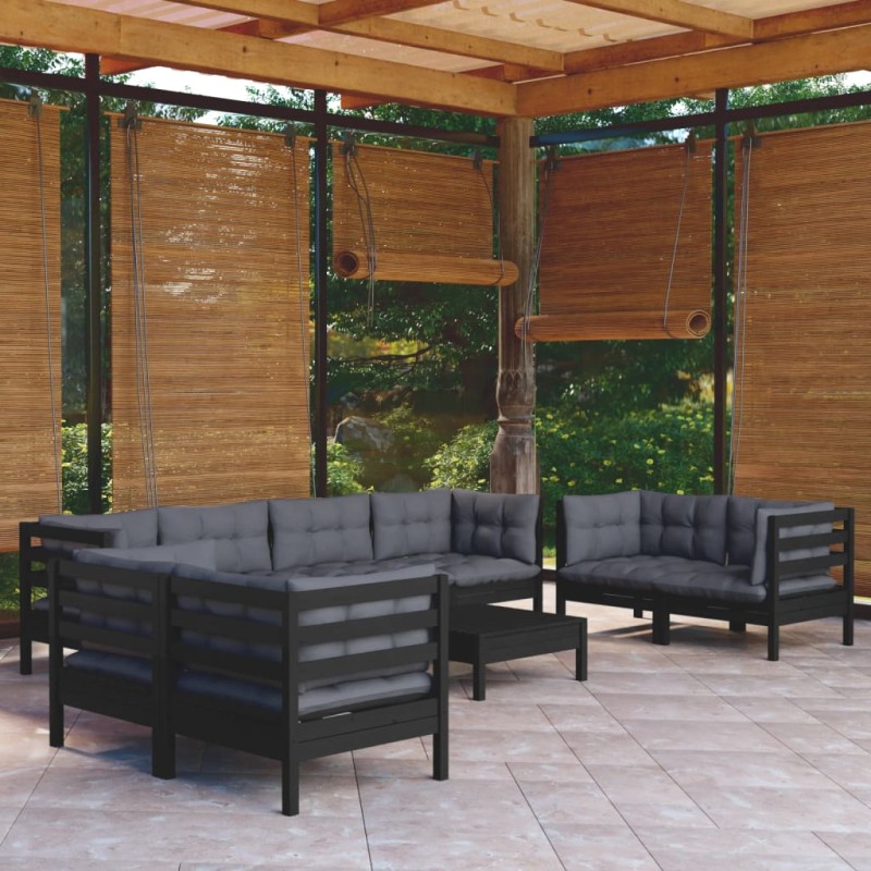 vidaXL Juego de muebles de jardín 9 pzas y cojines madera maciza pino vidaXL Juego de muebles de jardín 9 pzas y cojines madera maciza pino