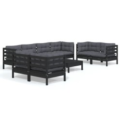 vidaXL Juego de muebles de jardín 9 pzas y cojines madera maciza pino