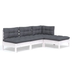 vidaXL Muebles de jardín 4 pzas con cojines blanco madera de pino