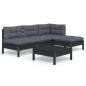 vidaXL Muebles de jardín 5 pzas con cojines negro madera de pino