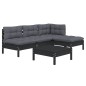 vidaXL Muebles de jardín 5 pzas con cojines negro madera de pino