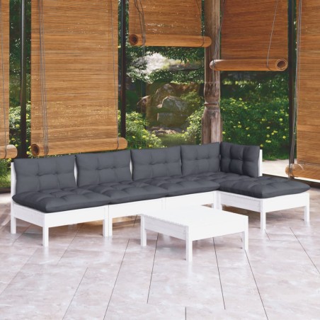 vidaXL Muebles de jardín 6 pzas con cojines blanco madera de pino