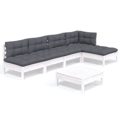 vidaXL Muebles de jardín 6 pzas con cojines blanco madera de pino