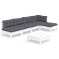 vidaXL Muebles de jardín 6 pzas con cojines blanco madera de pino vidaXL Muebles de jardín 6 pzas con cojines blanco madera de pino
