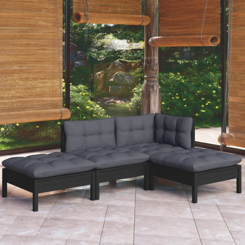 vidaXL Juego de muebles de jardín 4 pzas y cojines madera maciza pino vidaXL Juego de muebles de jardín 4 pzas y cojines madera maciza pino