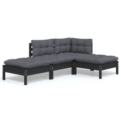 vidaXL Juego de muebles de jardín 4 pzas y cojines madera maciza pino