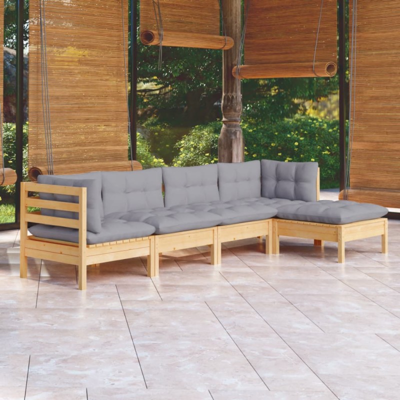 vidaXL Juego de muebles de jardín 5 pzas y cojines madera de pino vidaXL Juego de muebles de jardín 5 pzas y cojines madera de pino