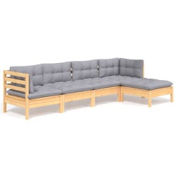vidaXL Juego de muebles de jardín 5 pzas y cojines madera de pino