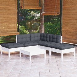 vidaXL Muebles de jardín 6 pzas con cojines blanco madera de pino