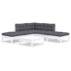 vidaXL Muebles de jardín 6 pzas con cojines blanco madera de pino