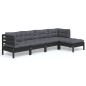 vidaXL Muebles de jardín 5 pzas con cojines negro madera de pino