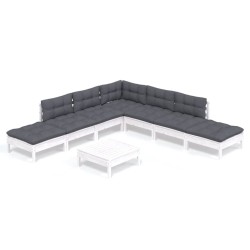 vidaXL Muebles de jardín 8 pzas con cojines blanco madera de pino