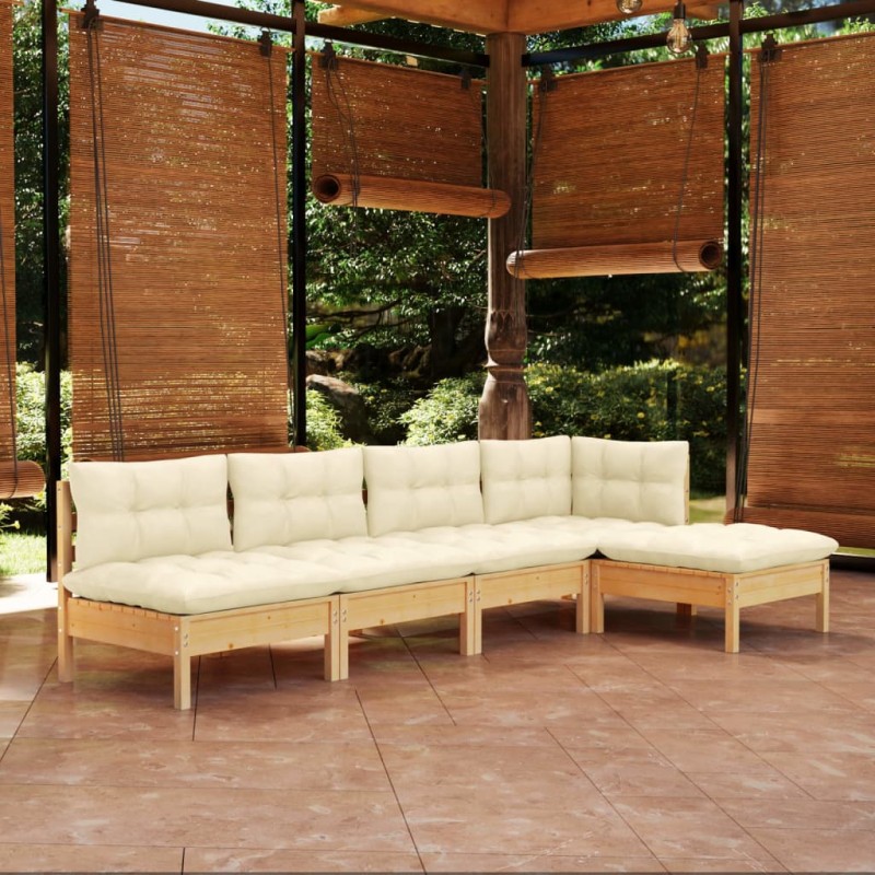 vidaXL Muebles de jardín 5 piezas cojines madera de pino crema vidaXL Muebles de jardín 5 piezas cojines madera de pino crema
