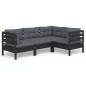 vidaXL Muebles de jardín 4 pzas con cojines negro madera de pino